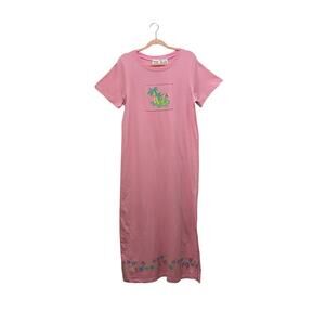 NWOT SPA Pink Palm Tree Beach Day Summer Resort Resortwear Maxi Dress Small VTG